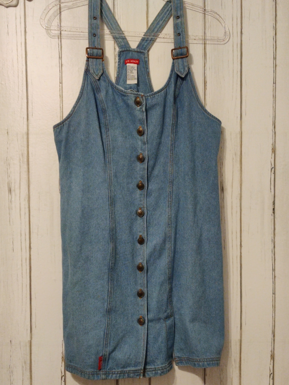 US AGAIN Light Blue Denim Button-Front Pinafore Dress